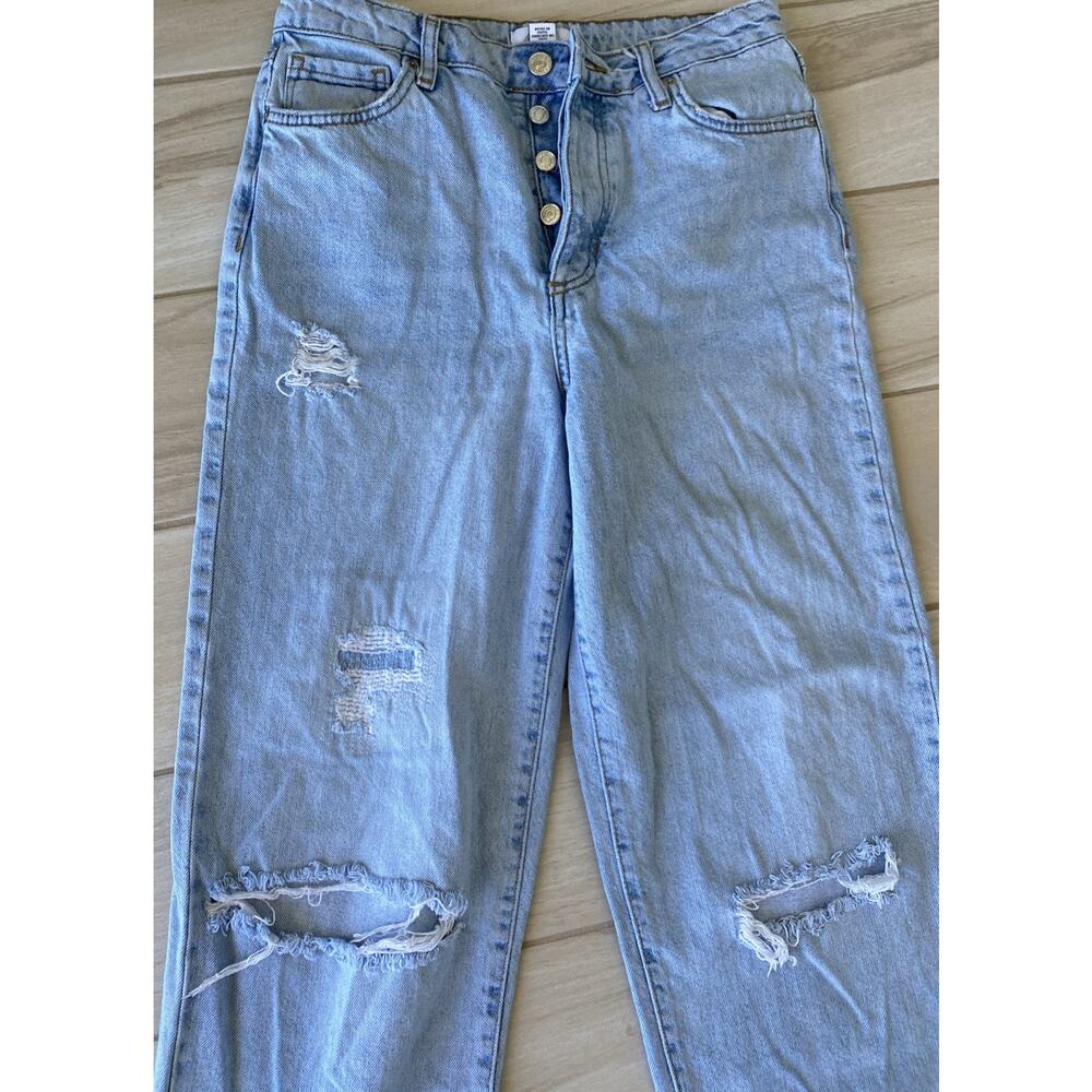 Forever 21 Jeans Womens 26 Blue Straight Leg Distressed Button Fly Mid Rise - Picture 3 of 7